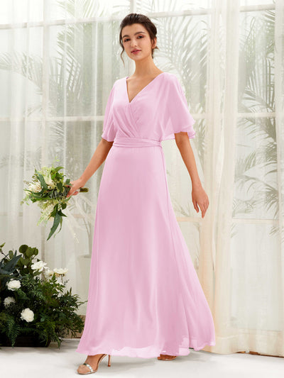 Carlyna Robe Trapèze Col V Manches Cape Longueur ras du sol Demoiselle d'honneur Rose Bonbon #couleur_rose-bonbon