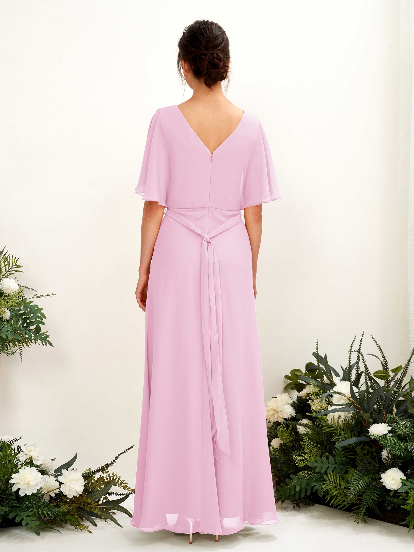 Carlyna Robe Trapèze Col V Manches Cape Longueur ras du sol Demoiselle d'honneur Rose Bonbon #couleur_rose-bonbon