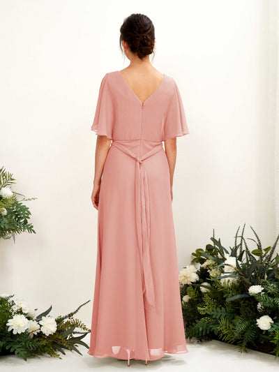 Carlyna Robe Trapèze Col V Manches Cape Longueur ras du sol Demoiselle d'honneur Rose Champagne #couleur_rose-champagne