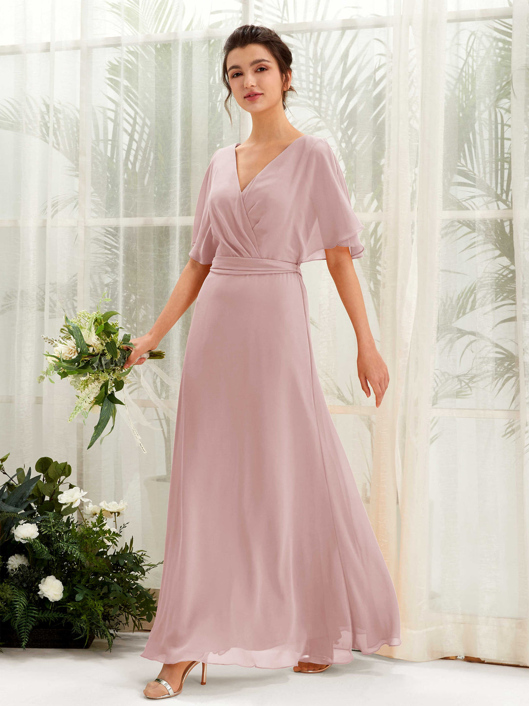 Carlyna Robe Trapèze Col V Manches Cape Longueur ras du sol Demoiselle d&