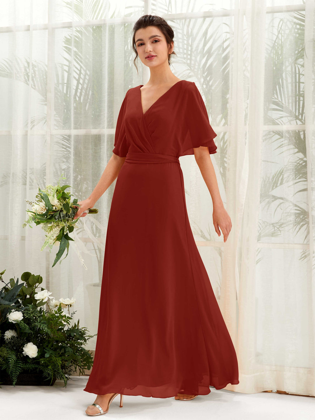 Carlyna Robe Trapèze Col V Manches Cape Longueur ras du sol Demoiselle d&