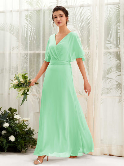 Carlyna Robe Trapèze Col V Manches Cape Longueur ras du sol Demoiselle d'honneur Vert Menthe #couleur_vert-menthe