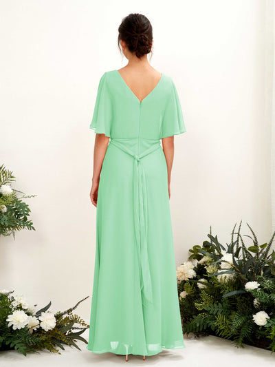 Carlyna Robe Trapèze Col V Manches Cape Longueur ras du sol Demoiselle d'honneur Vert Menthe #couleur_vert-menthe