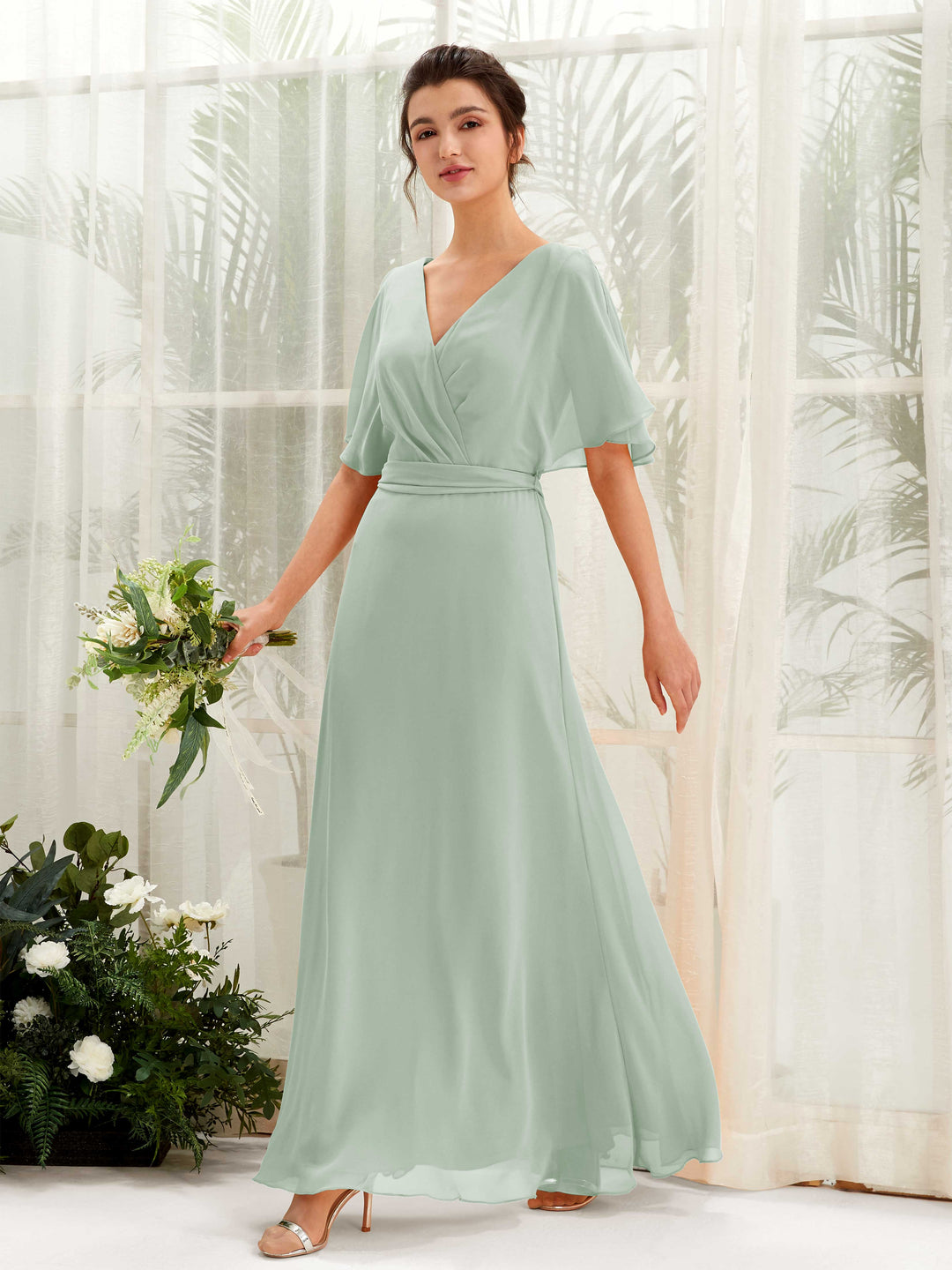 Carlyna Robe Trapèze Col V Manches Cape Longueur ras du sol Demoiselle d&