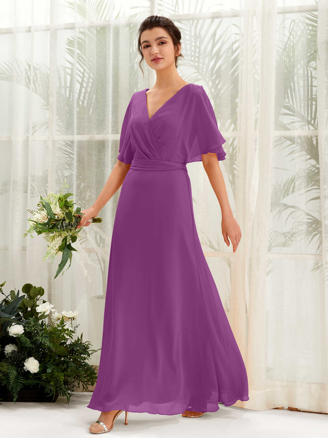 Carlyna Robe Trapèze Col V Manches Cape Longueur ras du sol Demoiselle d&