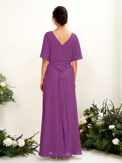 Carlyna Robe Trapèze Col V Manches Cape Longueur ras du sol Demoiselle d'honneur Violet #couleur_violet