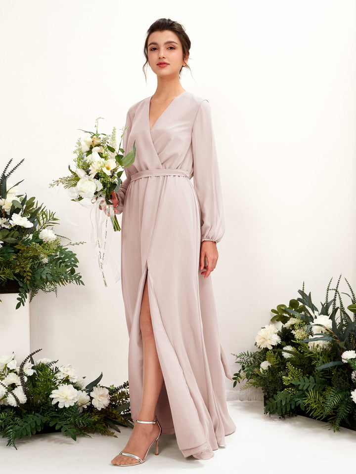 Carlyna Robe trapèze col V manches longues longueur ras du sol demoiselle d&