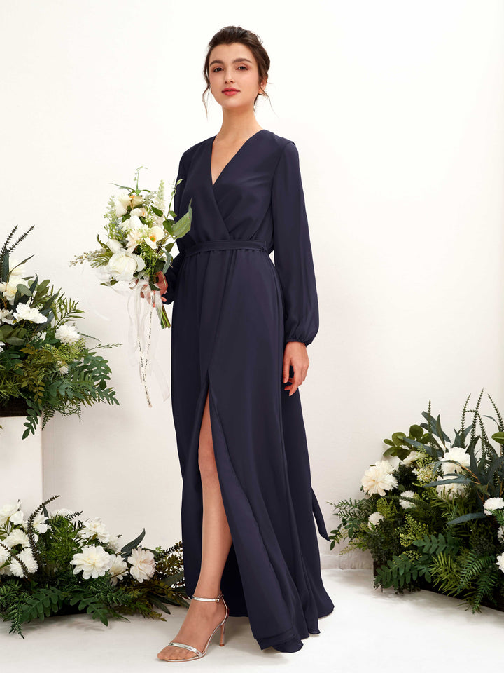 Carlyna Robe trapèze col V manches longues longueur ras du sol demoiselle d&