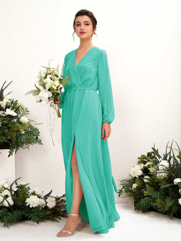 Carlyna Robe trapèze col V manches longues longueur ras du sol demoiselle d&