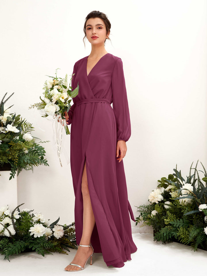 Carlyna Robe trapèze col V manches longues longueur ras du sol demoiselle d&