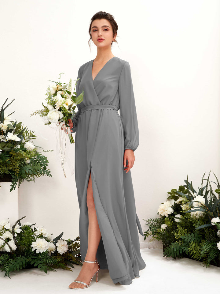 Carlyna Robe trapèze col V manches longues longueur ras du sol demoiselle d&