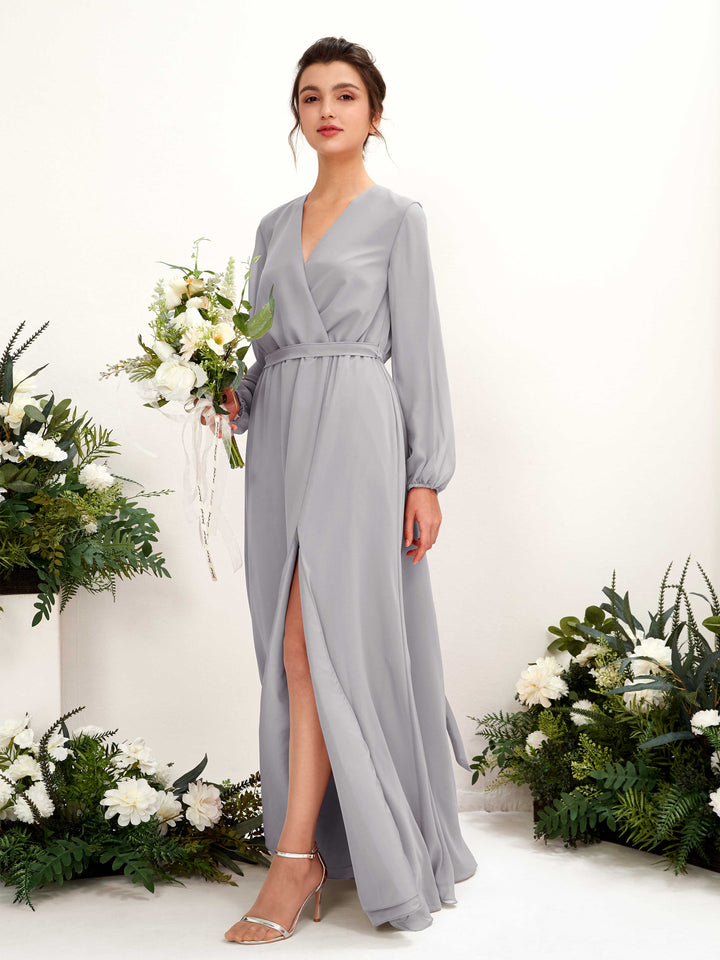 Carlyna Robe trapèze col V manches longues longueur ras du sol demoiselle d&