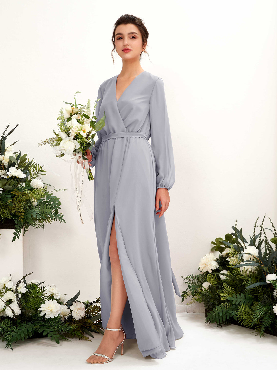 Carlyna Robe trapèze col V manches longues longueur ras du sol demoiselle d&