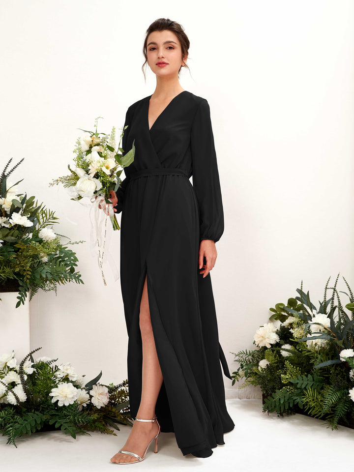 Carlyna Robe trapèze col V manches longues longueur ras du sol demoiselle d&