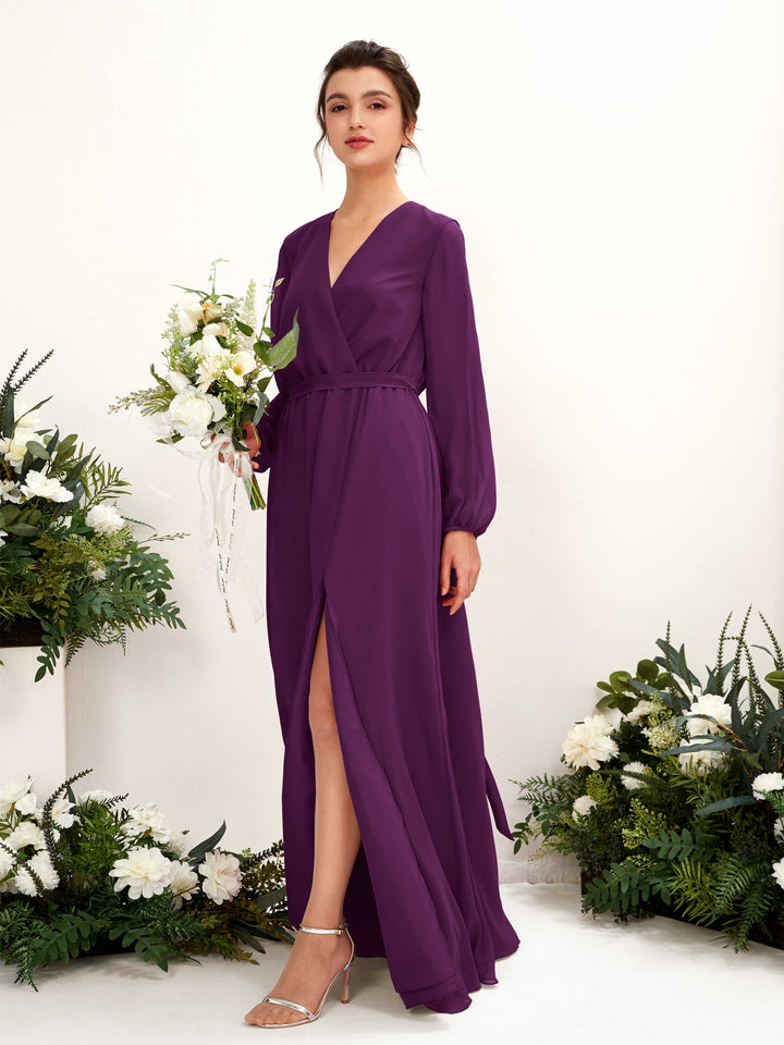 Carlyna Robe trapèze col V manches longues longueur ras du sol demoiselle d&