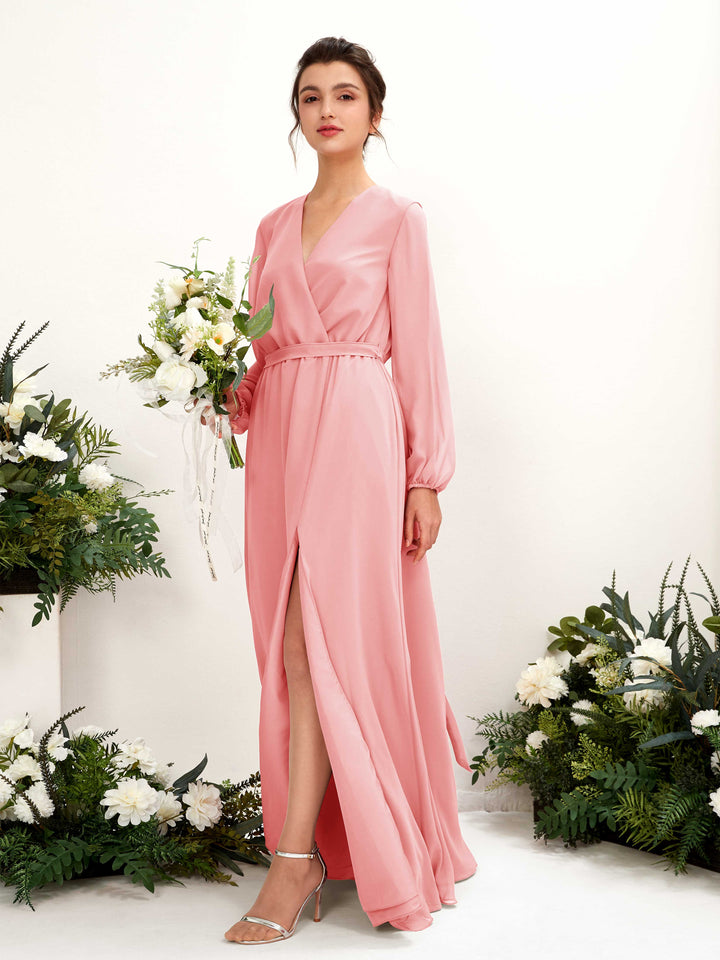 Carlyna Robe trapèze col V manches longues longueur ras du sol demoiselle d&