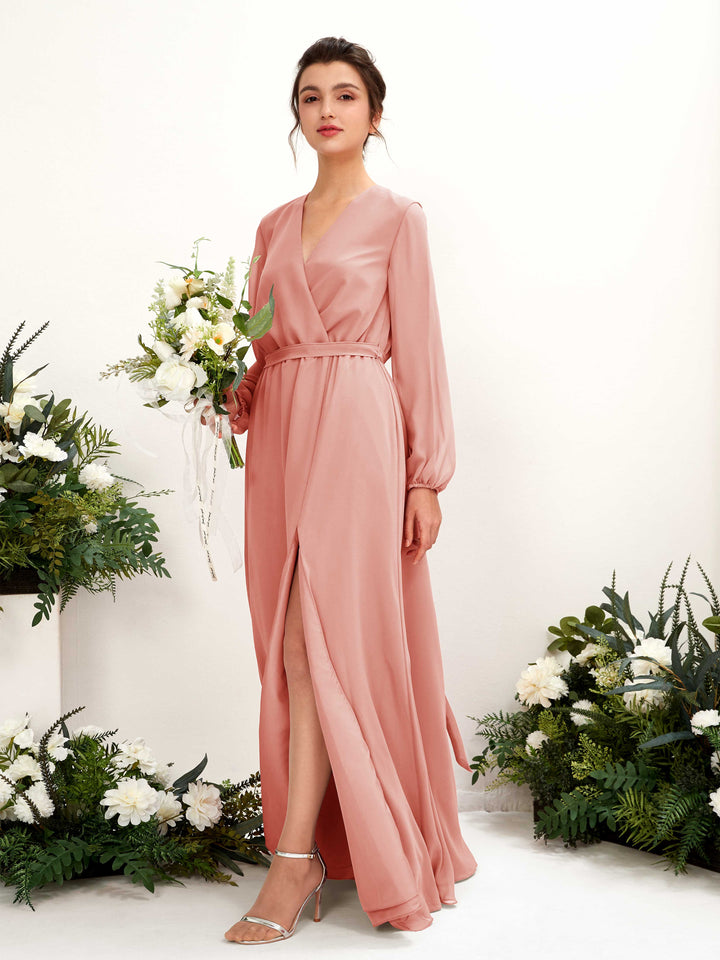 Carlyna Robe trapèze col V manches longues longueur ras du sol demoiselle d&