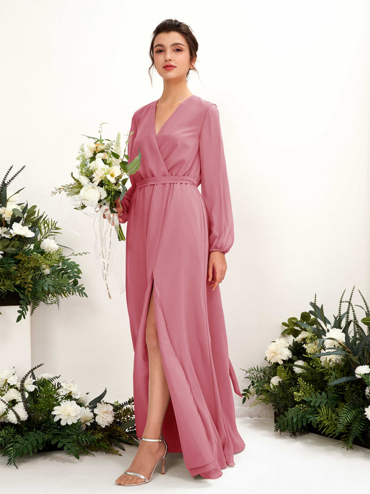 Carlyna Robe trapèze col V manches longues longueur ras du sol demoiselle d&