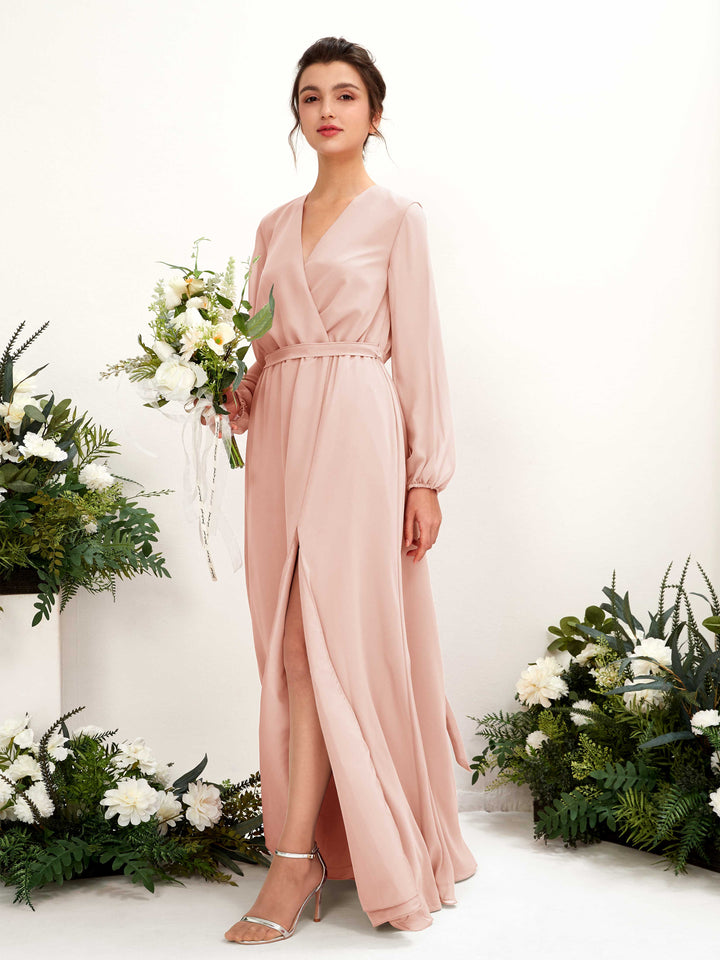 Carlyna Robe trapèze col V manches longues longueur ras du sol demoiselle d&
