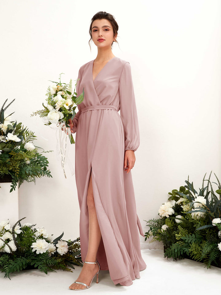 Carlyna Robe trapèze col V manches longues longueur ras du sol demoiselle d&