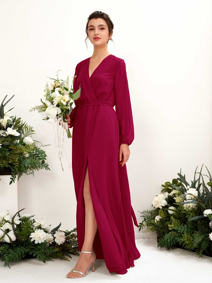 Carlyna Robe trapèze col V manches longues longueur ras du sol demoiselle d&