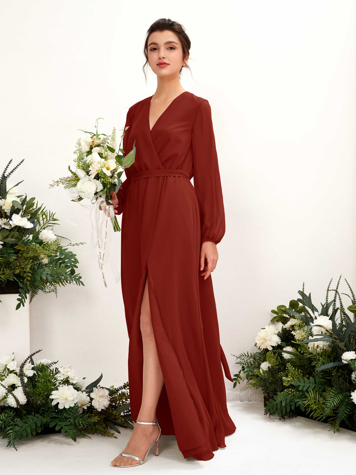 Carlyna Robe trapèze col V manches longues longueur ras du sol demoiselle d&
