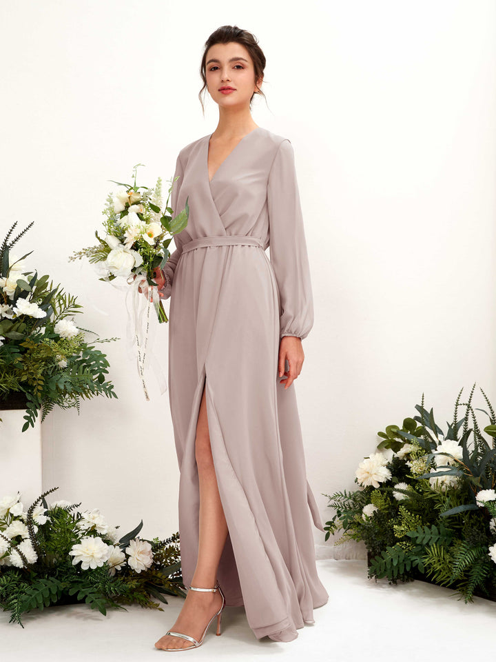 Carlyna Robe trapèze col V manches longues longueur ras du sol demoiselle d&