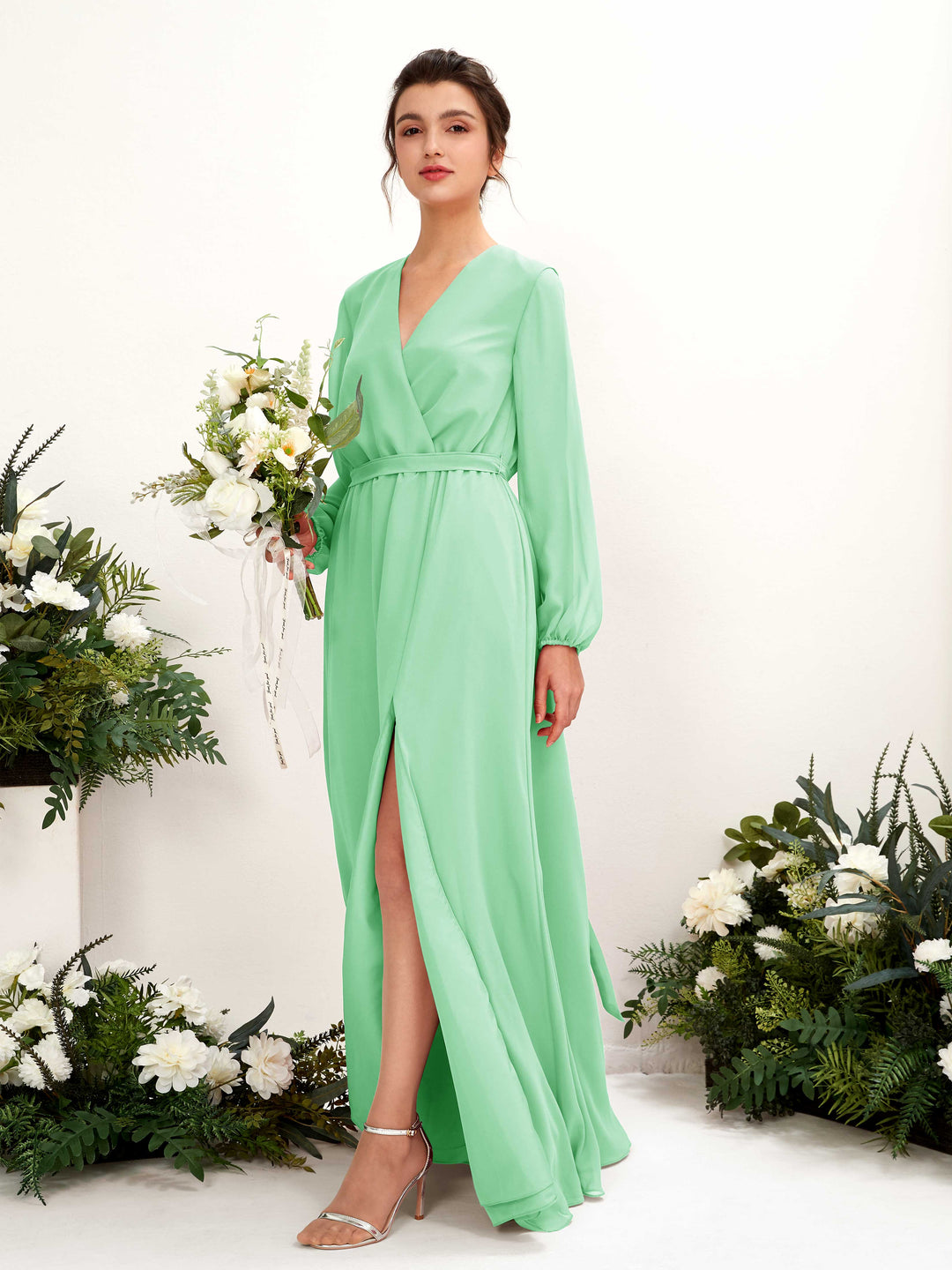 Carlyna Robe trapèze col V manches longues longueur ras du sol demoiselle d&