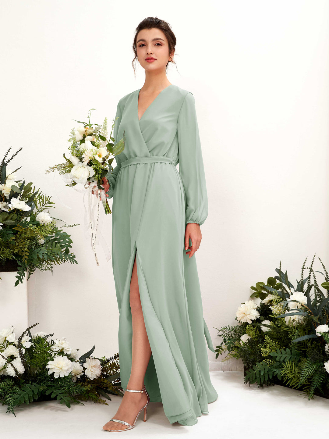 Carlyna Robe trapèze col V manches longues longueur ras du sol demoiselle d&