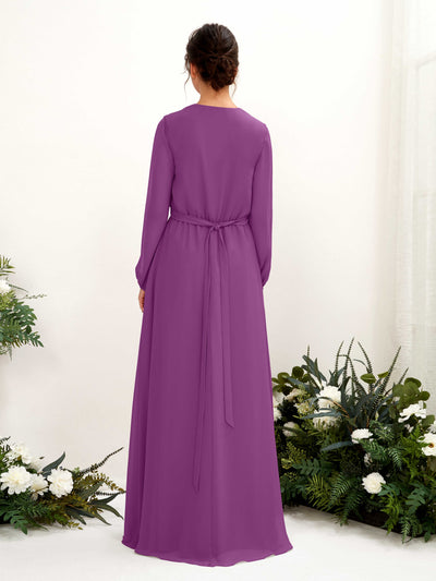 Carlyna Robe trapèze col V manches longues longueur ras du sol demoiselle d'honneur Violet #couleur_violet