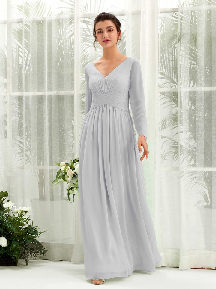 Carlyna Robe trapèze Col V Manches longues longueur sol demoiselle d&