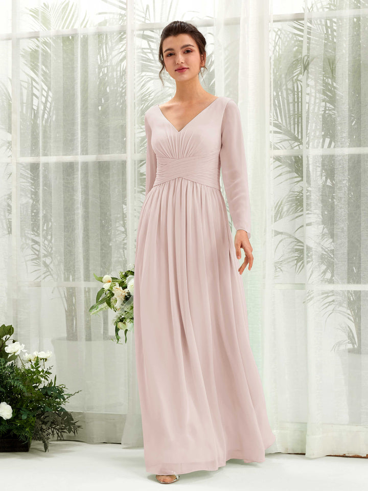 Carlyna Robe trapèze Col V Manches longues longueur sol demoiselle d&