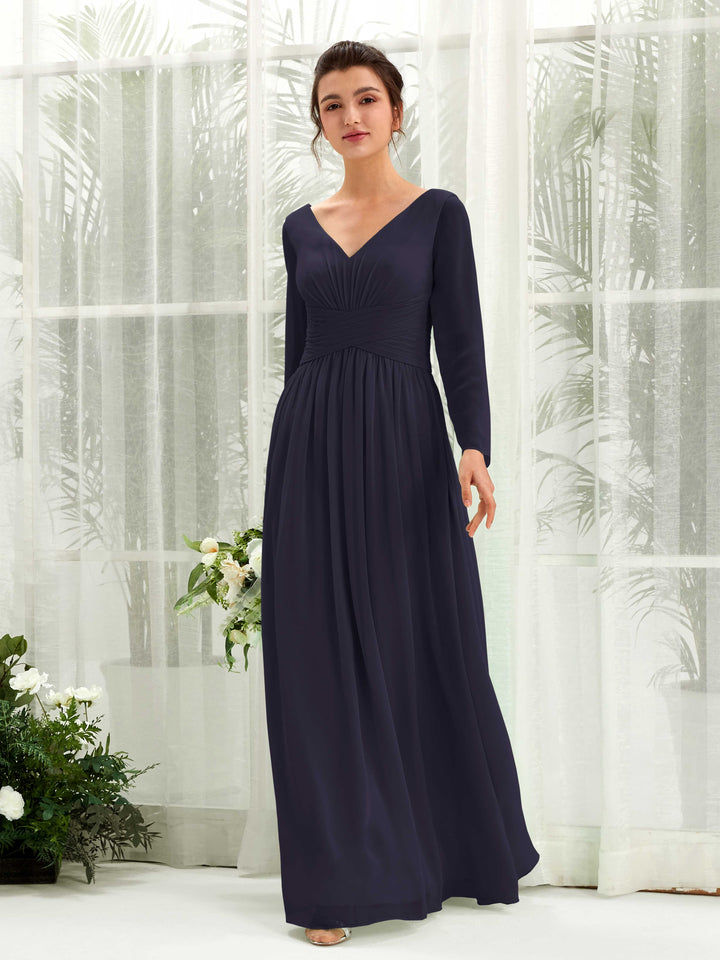 Carlyna Robe trapèze Col V Manches longues longueur sol demoiselle d&