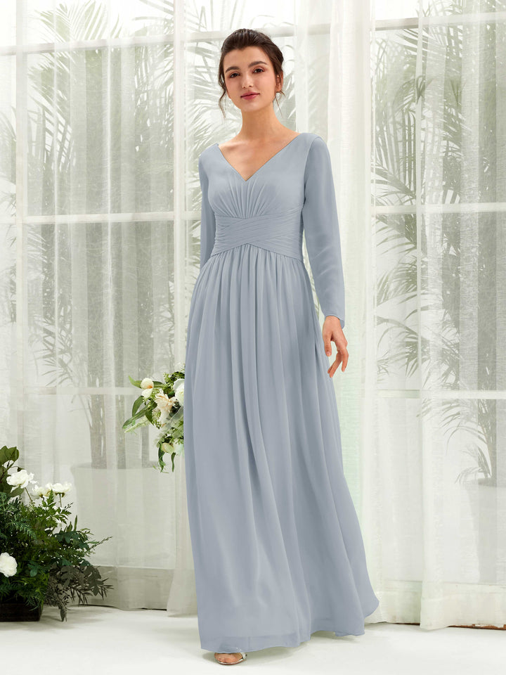 Carlyna Robe trapèze Col V Manches longues longueur sol demoiselle d&