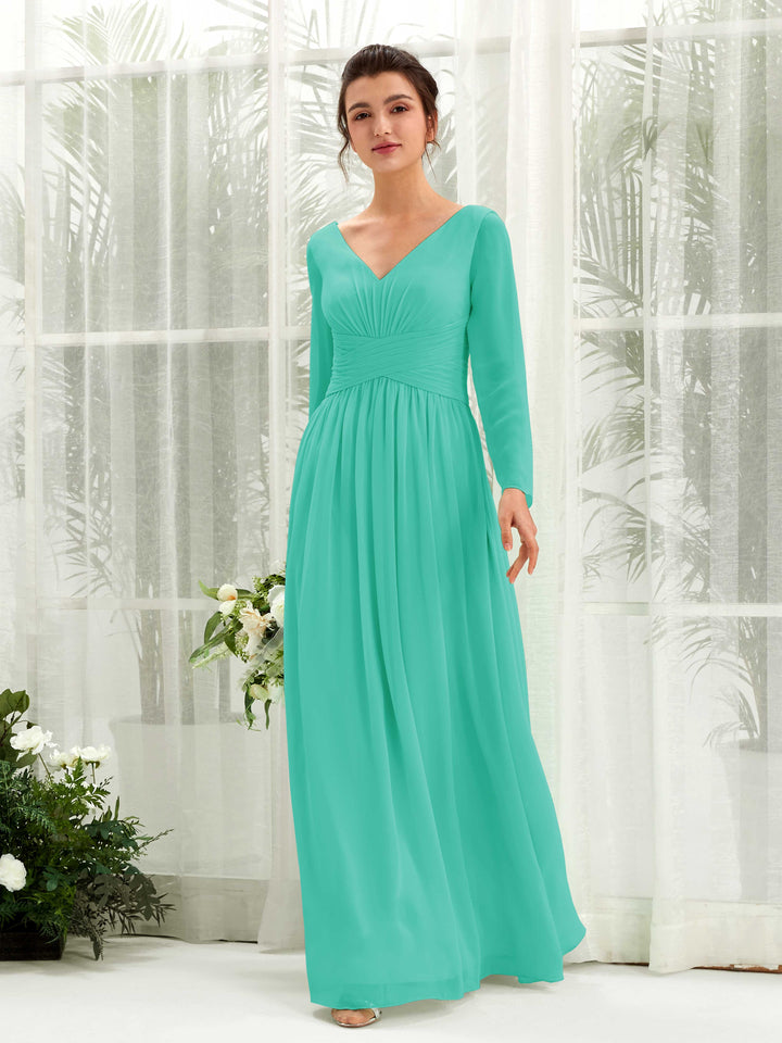 Carlyna Robe trapèze Col V Manches longues longueur sol demoiselle d&
