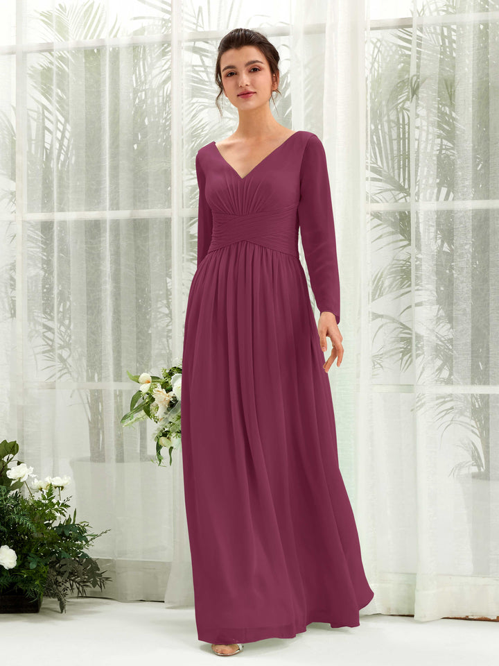 Carlyna Robe trapèze Col V Manches longues longueur sol demoiselle d&