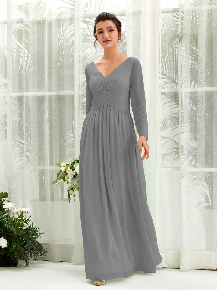 Carlyna Robe trapèze Col V Manches longues longueur sol demoiselle d&