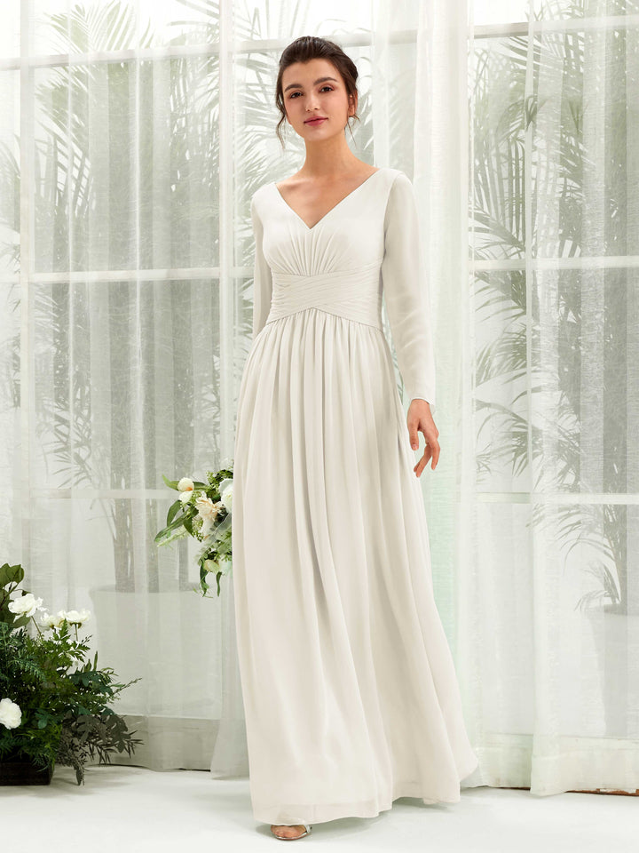 Carlyna Robe trapèze Col V Manches longues longueur sol demoiselle d&