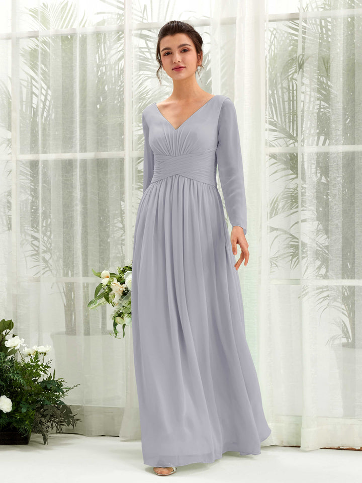 Carlyna Robe trapèze Col V Manches longues longueur sol demoiselle d&