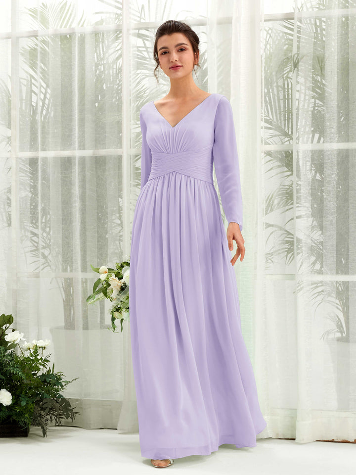 Carlyna Robe trapèze Col V Manches longues longueur sol demoiselle d&