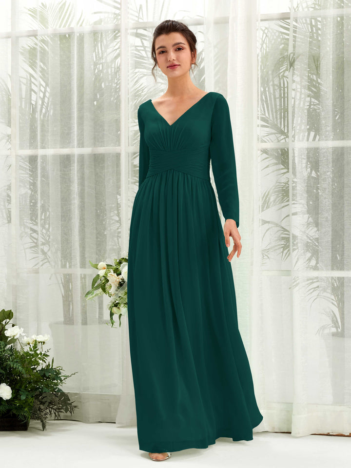 Carlyna Robe trapèze Col V Manches longues longueur sol demoiselle d&
