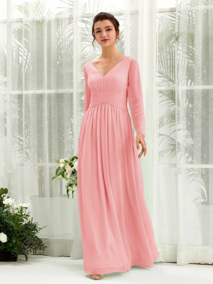 Carlyna Robe trapèze Col V Manches longues longueur sol demoiselle d&