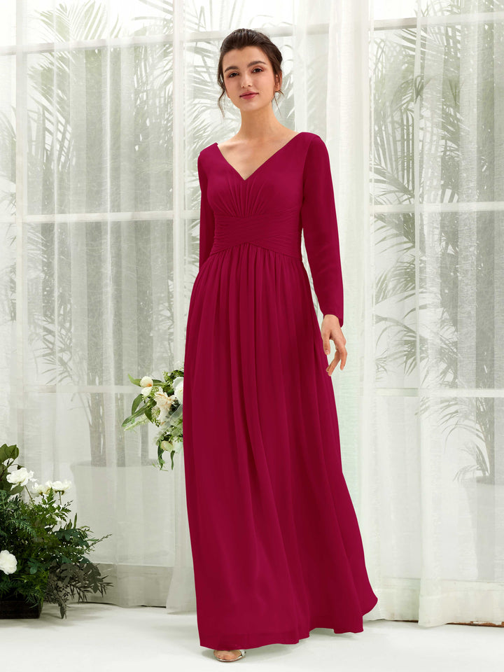 Carlyna Robe trapèze Col V Manches longues longueur sol demoiselle d&