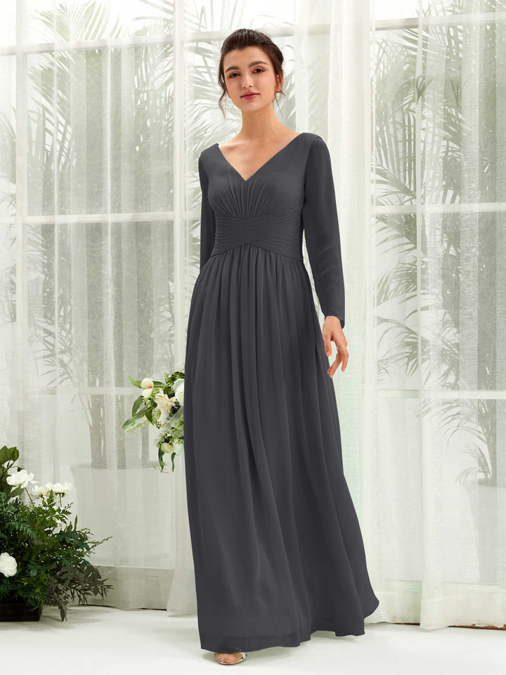 Carlyna Robe trapèze Col V Manches longues longueur sol demoiselle d&