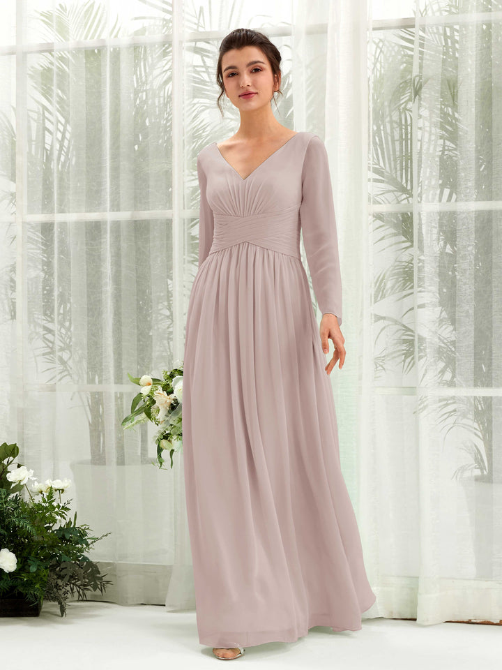 Carlyna Robe trapèze Col V Manches longues longueur sol demoiselle d&