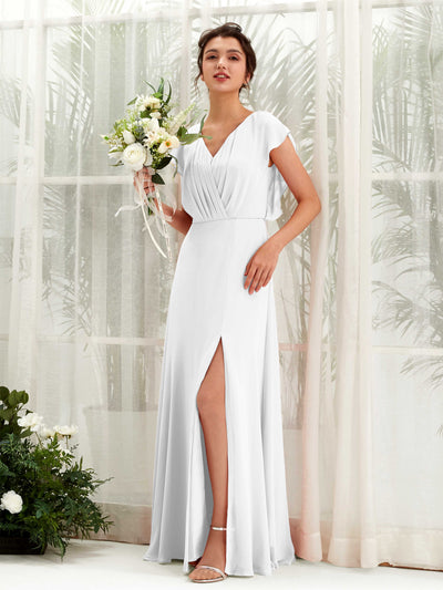 Carlyna Robe trapèze col V manches papillon longueur au sol demoiselle d'honneur Blanc #couleur_blanc