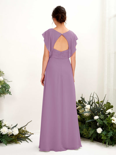 Carlyna Robe trapèze col V manches papillon longueur au sol demoiselle d'honneur Brume Orchidée #couleur_brume-orchid-e