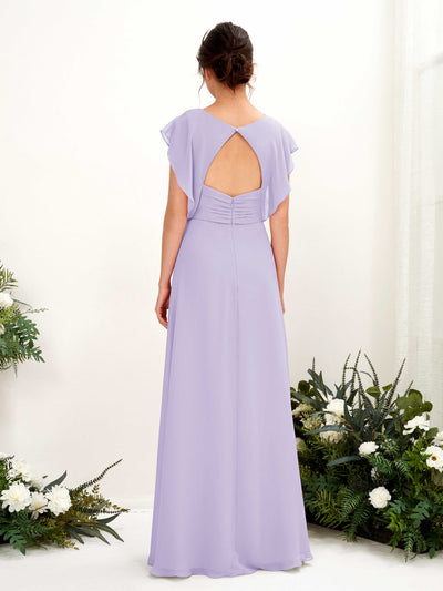 Carlyna Robe trapèze col V manches papillon longueur au sol demoiselle d'honneur Lilas #couleur_lilas