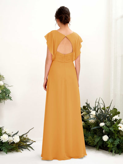 Carlyna Robe trapèze col V manches papillon longueur au sol demoiselle d'honneur Mangue #couleur_mangue