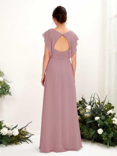 Carlyna Robe trapèze col V manches papillon longueur au sol demoiselle d'honneur Mauve Vintage #couleur_mauve-vintage